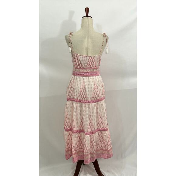 BELL by ALICIA BELL Sz M Medium Pink Heart Print Tie Shoulder Midi Dress - Picture 4 of 8